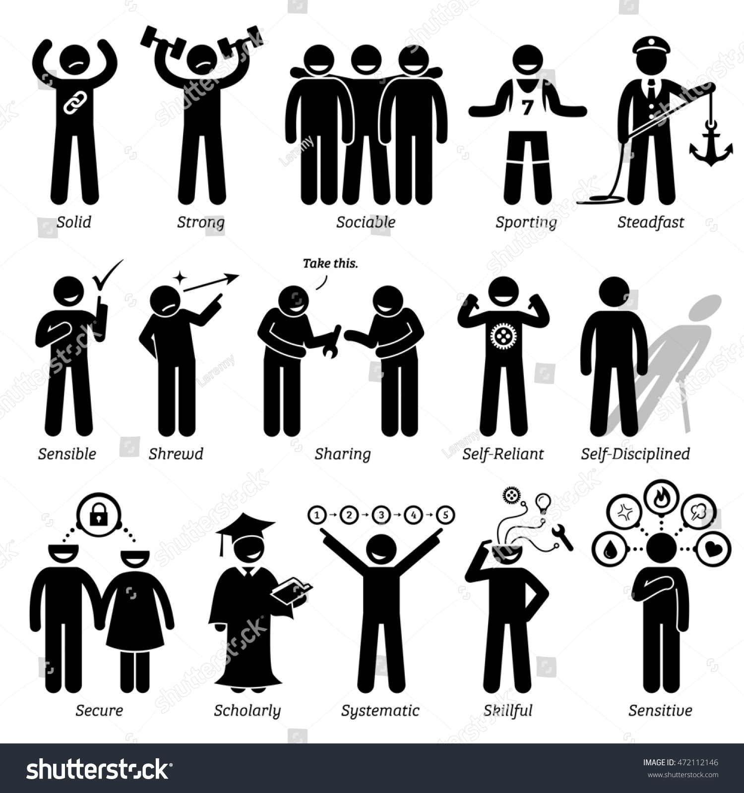 Positive Personalities Character Traits Stick Figures Stock ...