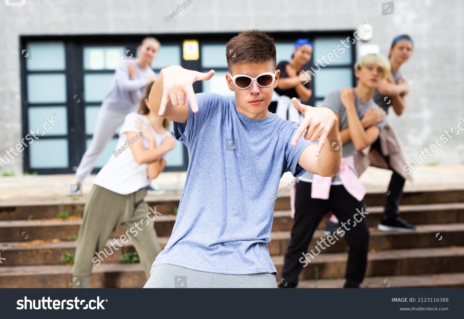 Positive Teen Boy Dancing Modern Street Stock Photo 2123116388 ...