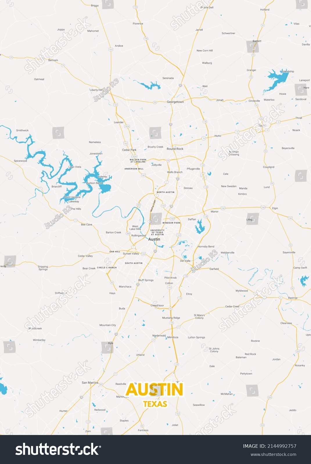 Poster Austin Texas Maproad Map Illustration Stock Illustration ...