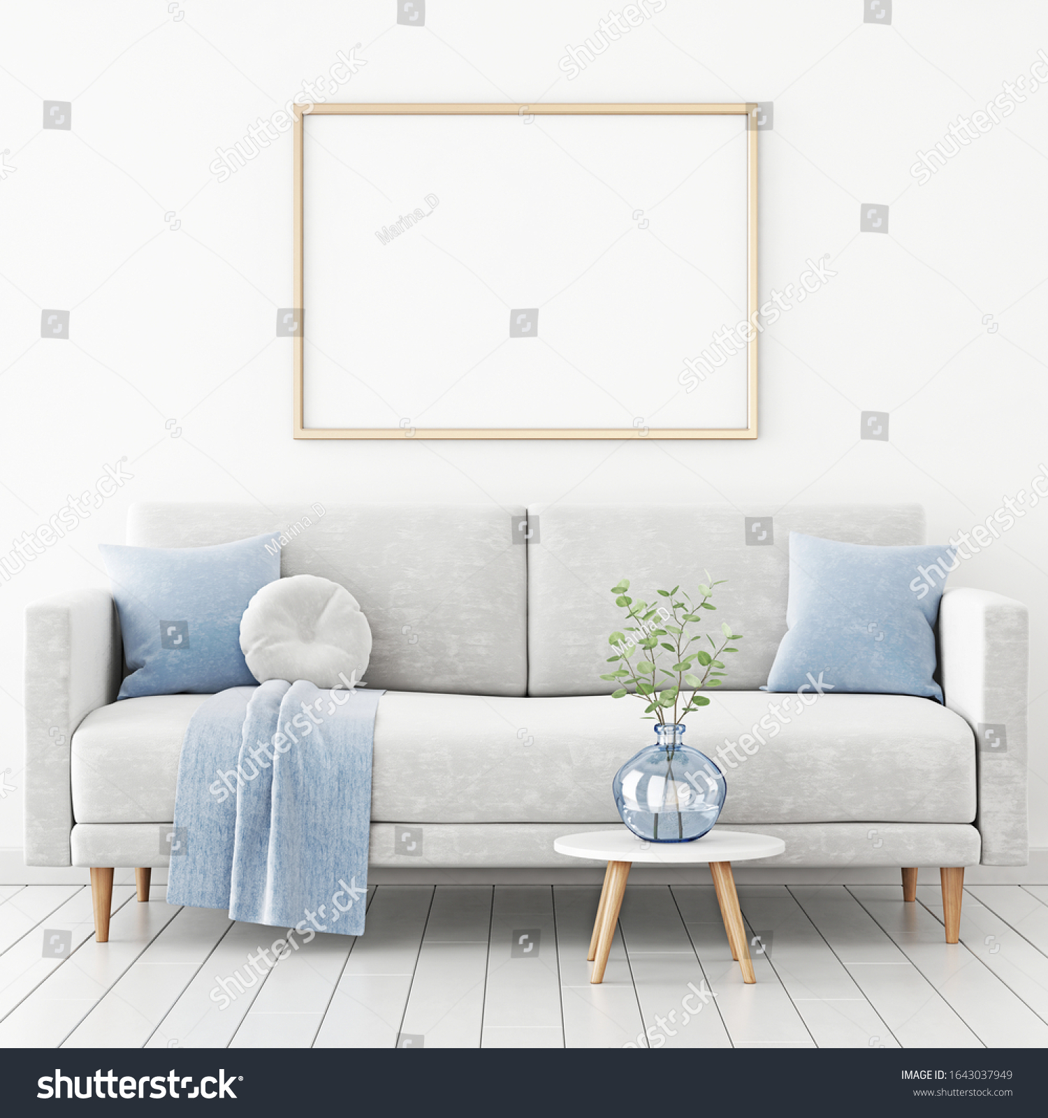 Download Poster Mockup Horizontal Frame Hanging On Stock Illustration 1643037949