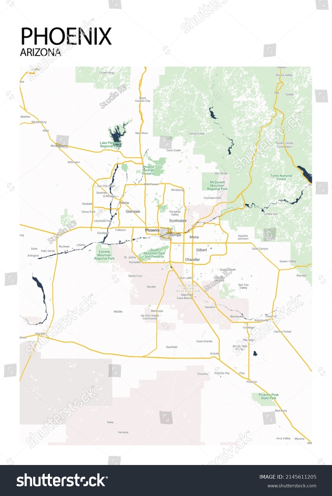 Stock Photo Poster Phoenix Arizona Map Road Map Illustration Of Phoenix Arizona Streets Transportation 2145611205 