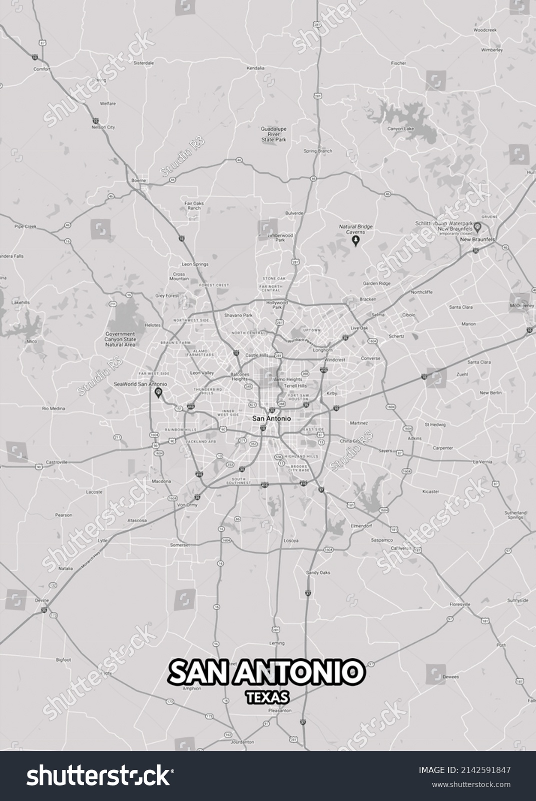 Poster San Antonio Texas Maproad Map Stock Illustration 2142591847 ...