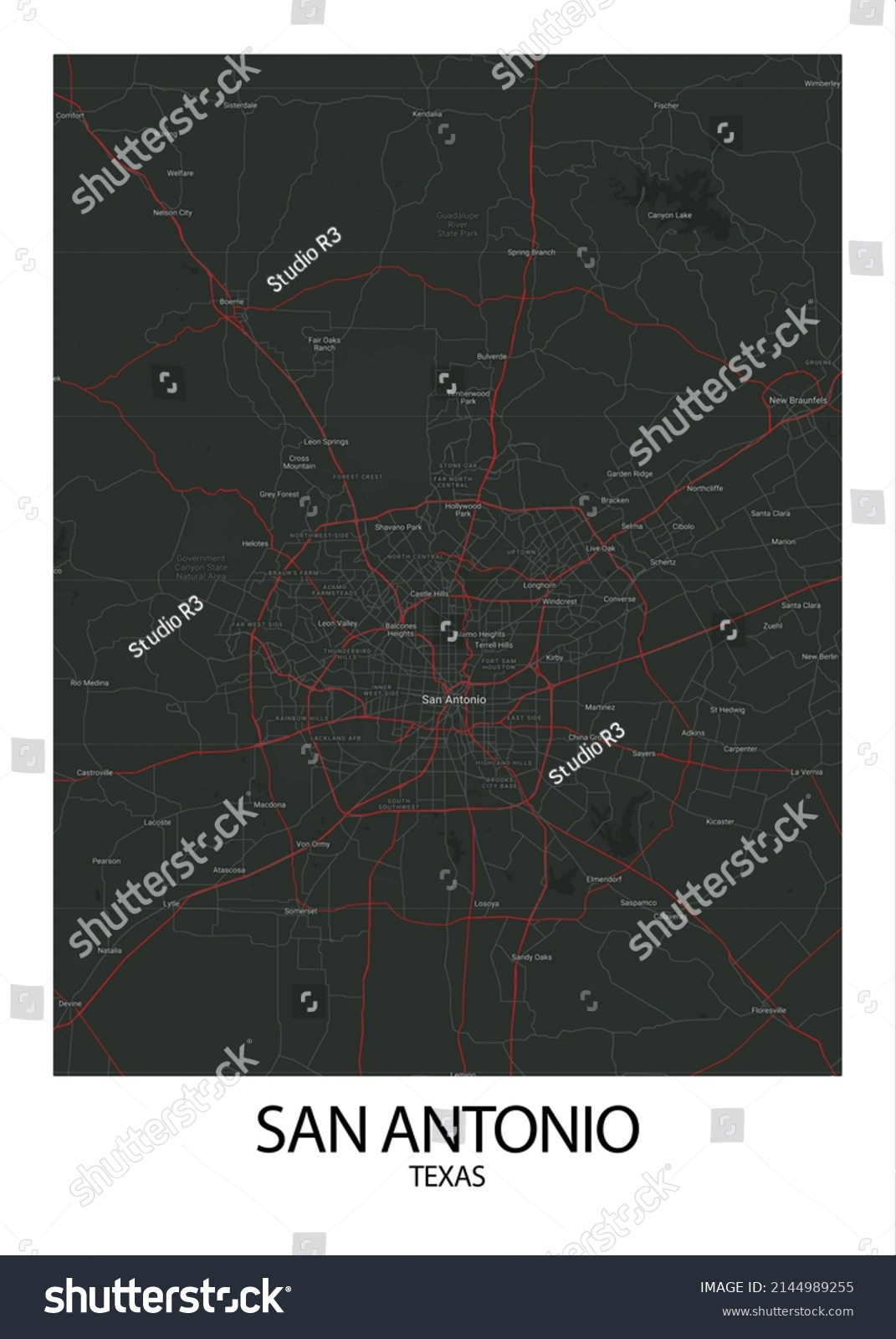 Poster San Antonio Texas Maproad Map Stock Illustration 2144989255 ...