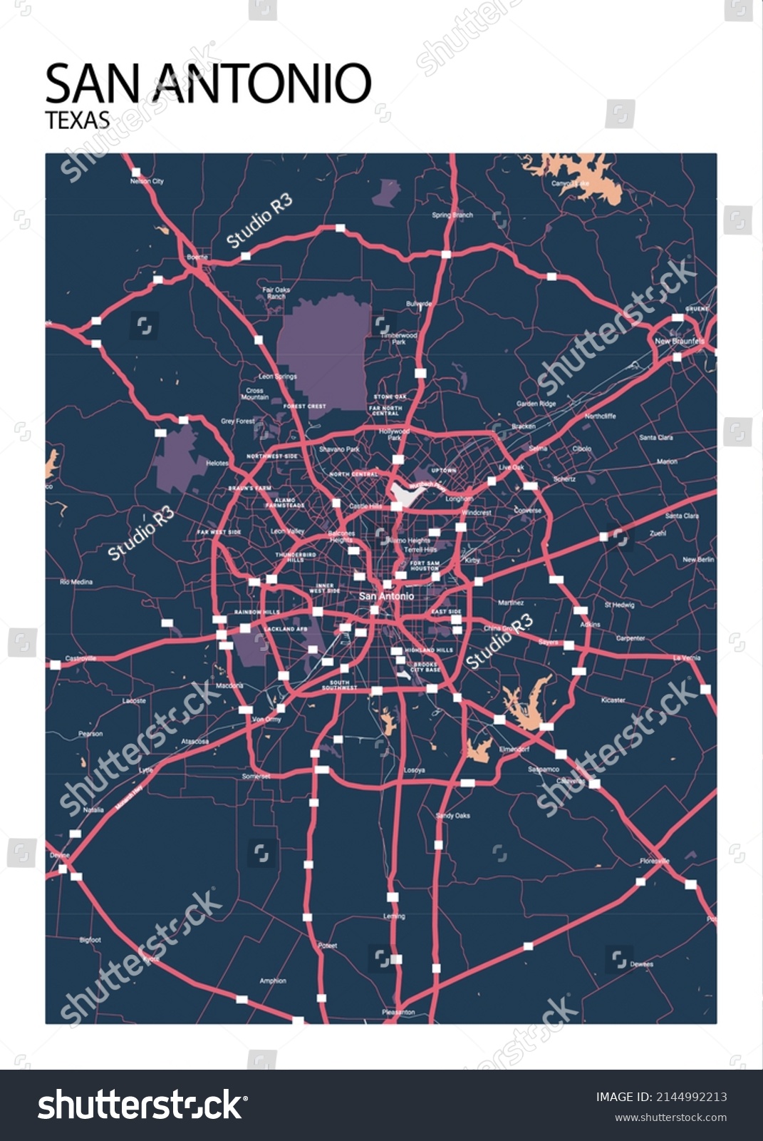 Poster San Antonio Texas Maproad Map Stock Illustration 2144992213 ...