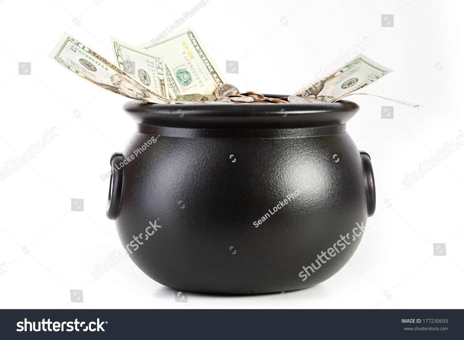 Pot Gold Full Us Cash Coins Stock Photo (Edit Now) 177230693