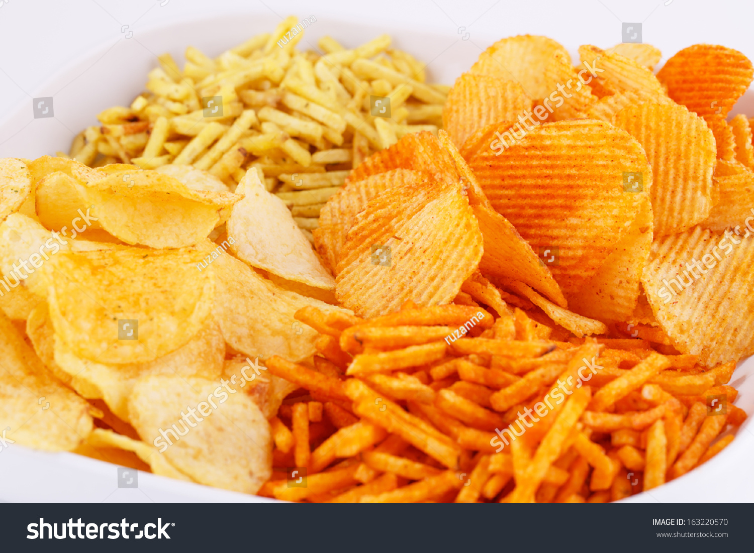 Potato Chips In Bowl, Closeup Image. Stock Photo 163220570 : Shutterstock