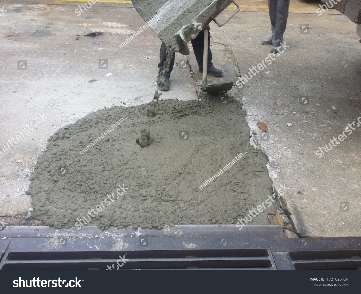 Pouring Concrete Mix Cement Mixer On Royalty Free Stock Image