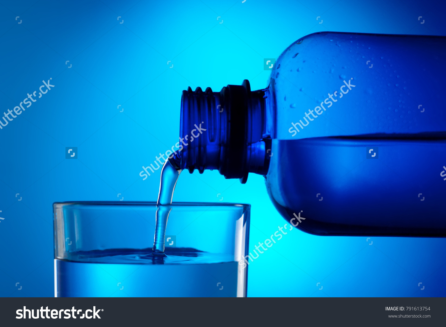 Pouring Water Bottle Into Glass Blue Stock Photo 791613754 | Shutterstock