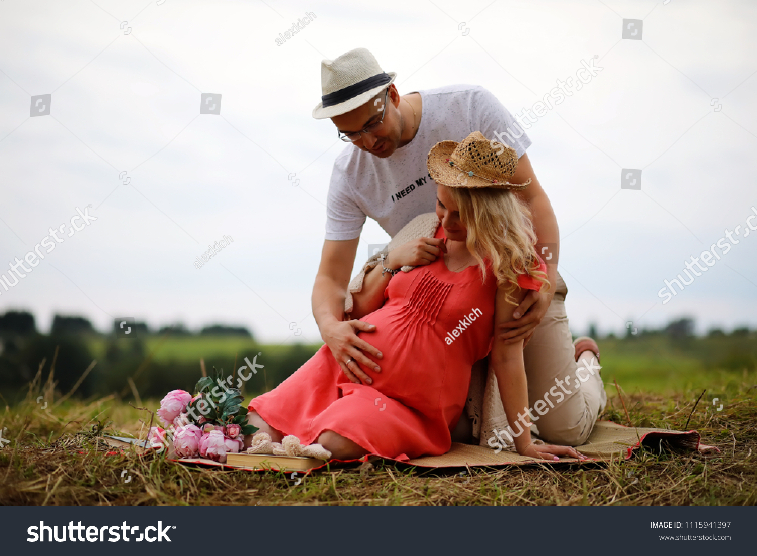 Pregnant Girl Big Belly Young Man Stock Photo 1115941397 | Shutterstock