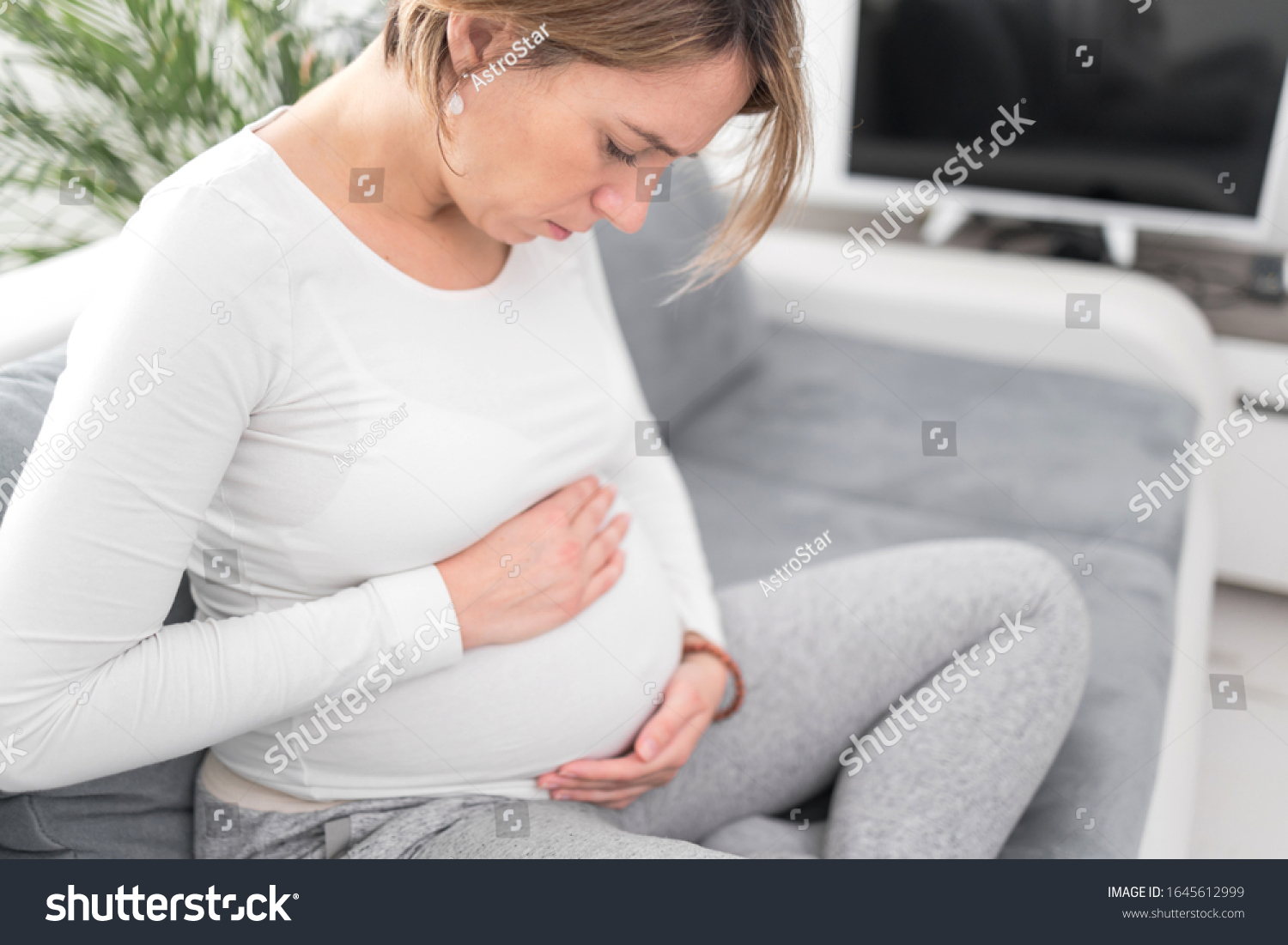 Pregnant Tired Exhausted Woman Stomach Issues Stock Photo 1645612999 ...