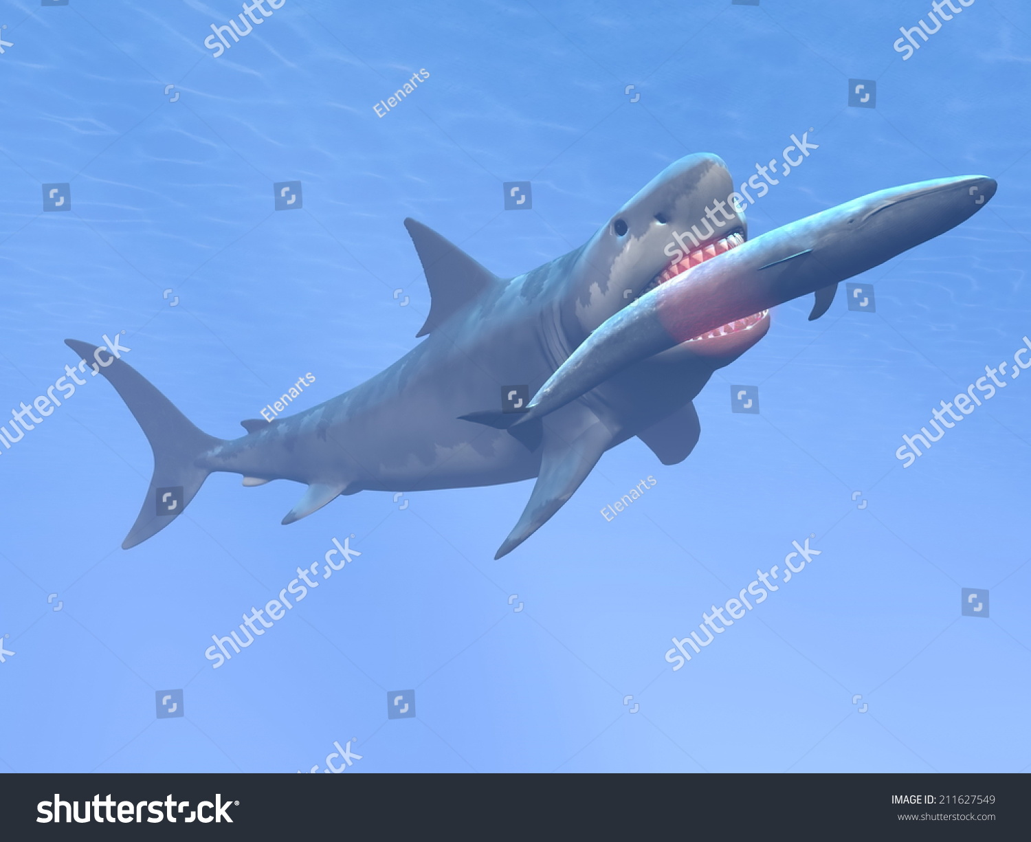 Prehistoric Underwater Scene Showing Megalodon Shark Stock Illustration