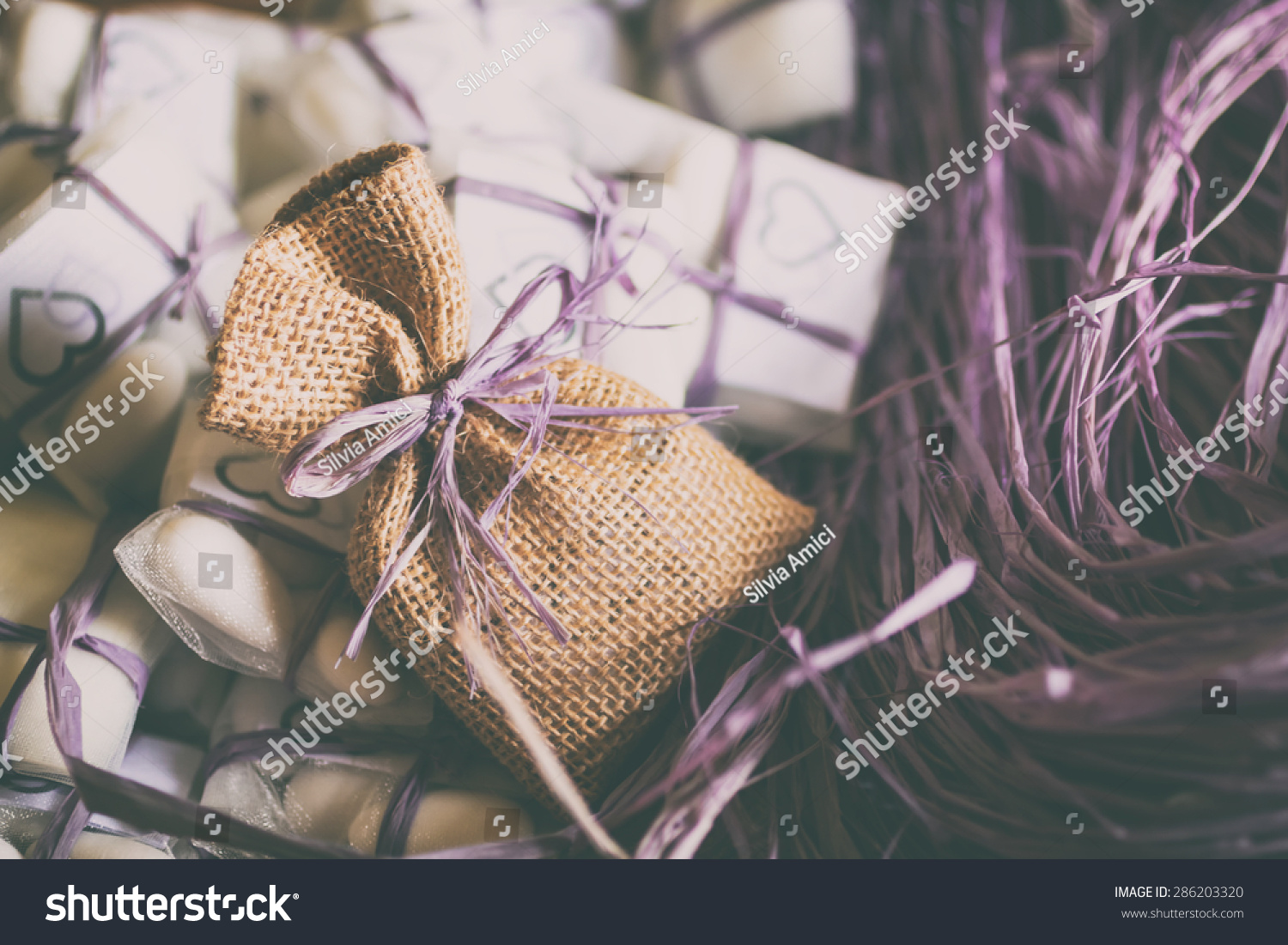 Preparation Wedding Favors Confetti Jute Sachet Stock Photo 286203320 ...