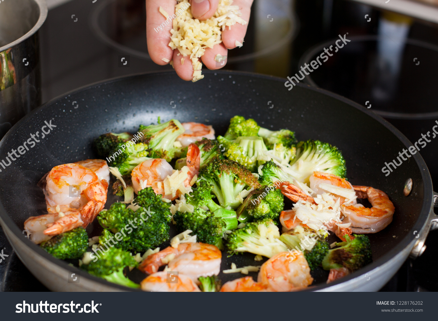 Preparation Shrimps Broccoli Honey Garlic Sauce Stock Photo Edit Now 1228176202