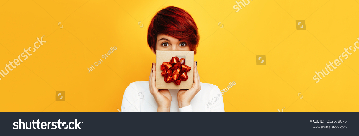 Presents Woman Portrait Girl Short Red Stock Photo Edit Now