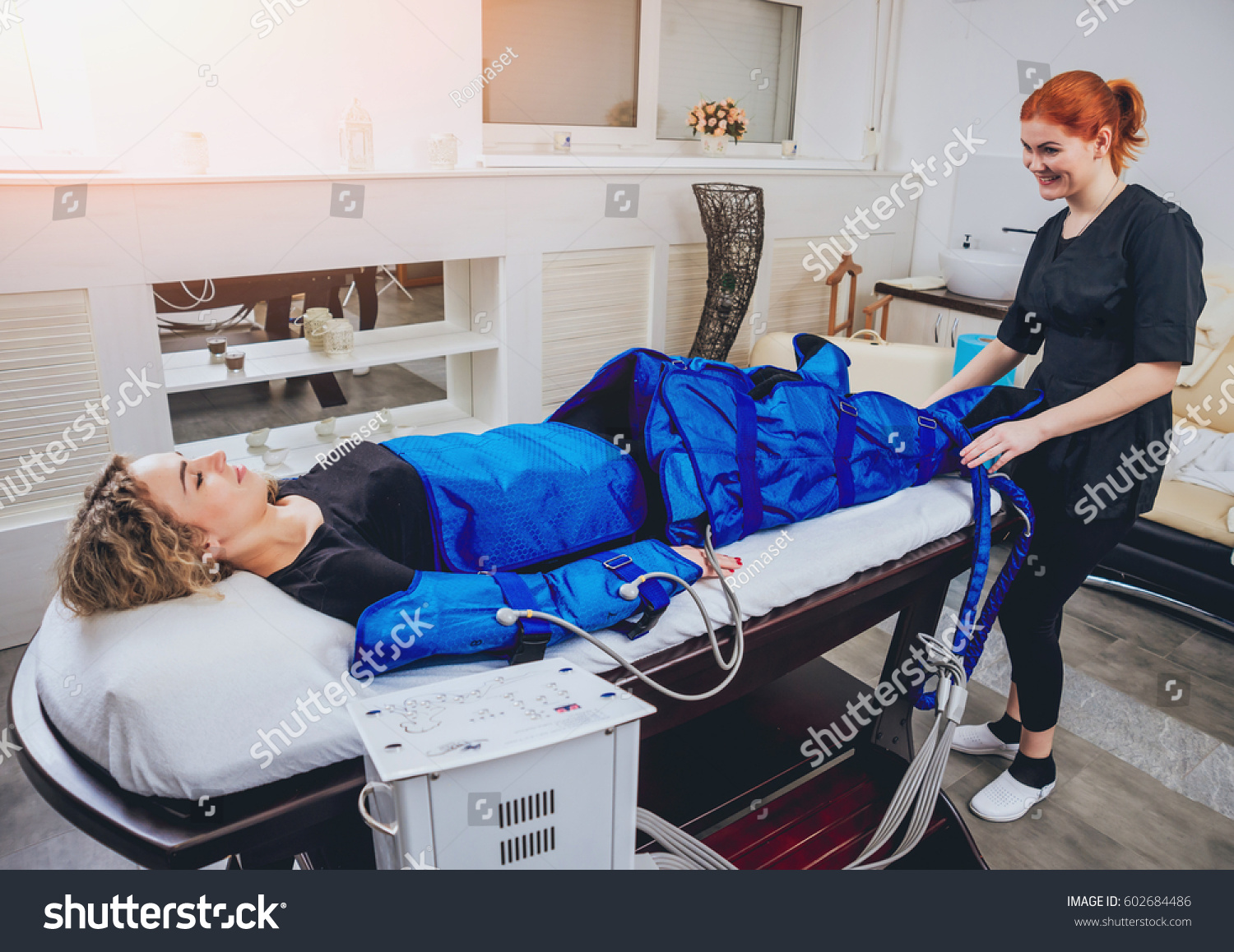 Pressotherapy Machine On Woman Beauty Center Stock Photo Edit Now