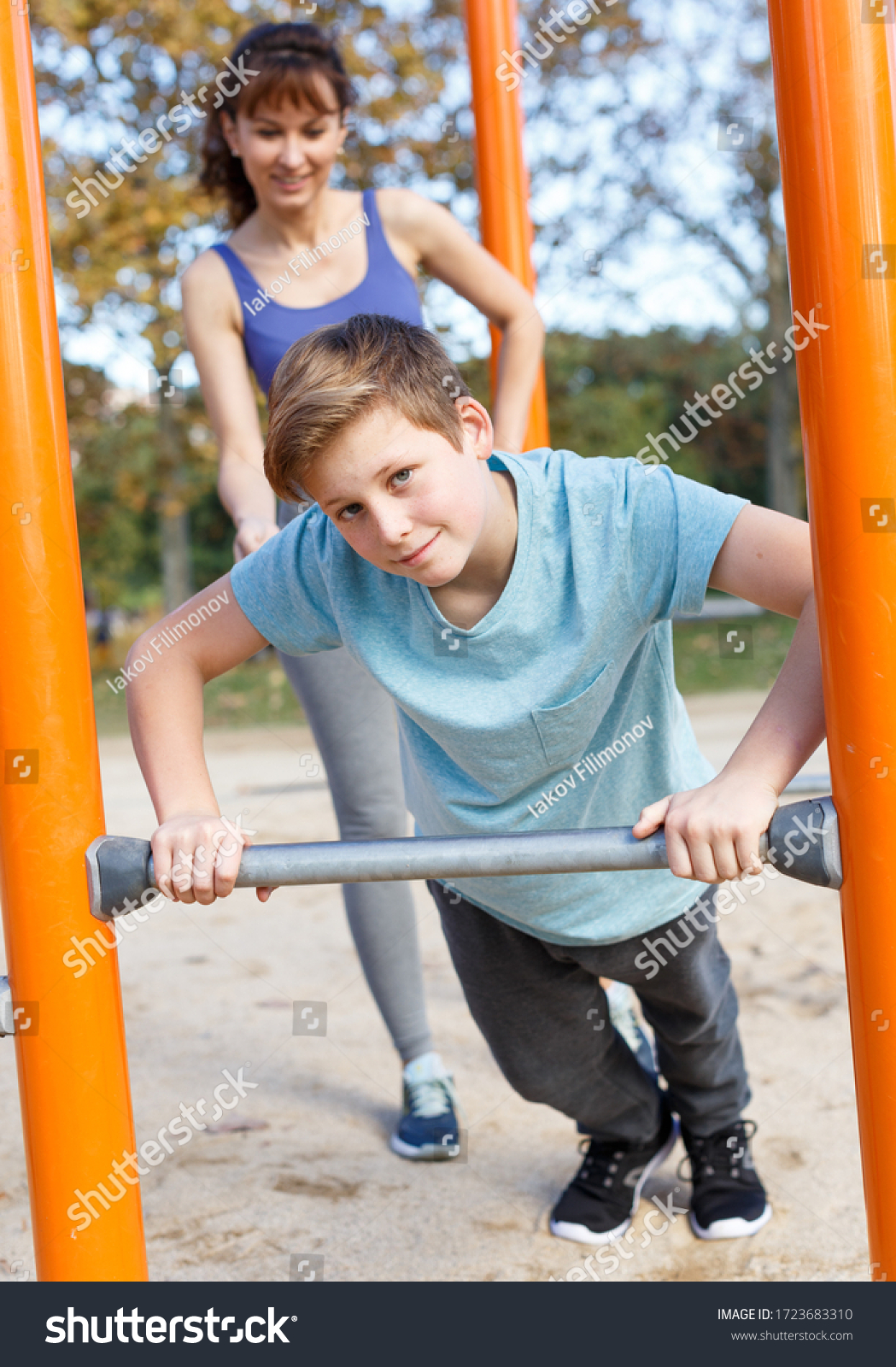 Preteen Boy Doing Pushups On Gymnastics Stock Photo (Edit Now) 1723683310