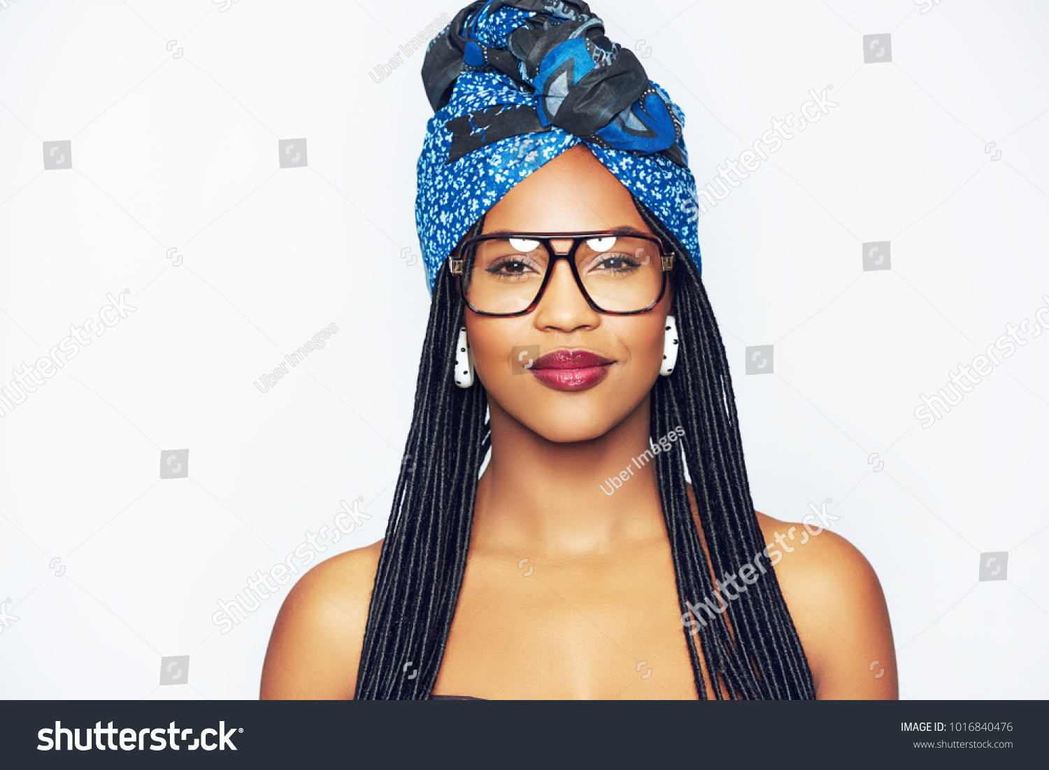 Pretty Africanamerican Woman Traditional Head Wrap Stock Photo