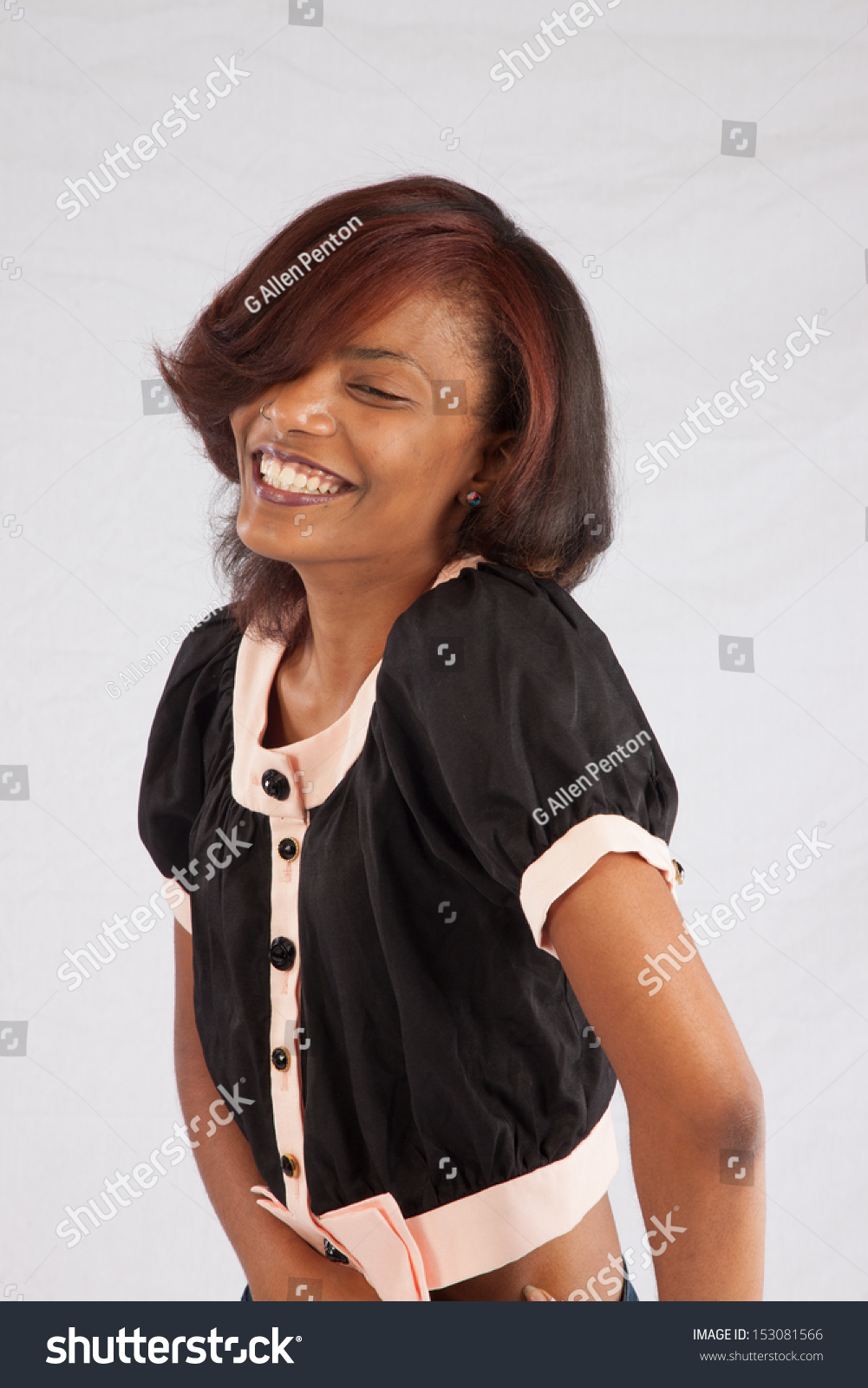 Pretty Black Woman Pulling Her Blouse Stock Photo 153081566 - Shutterstock