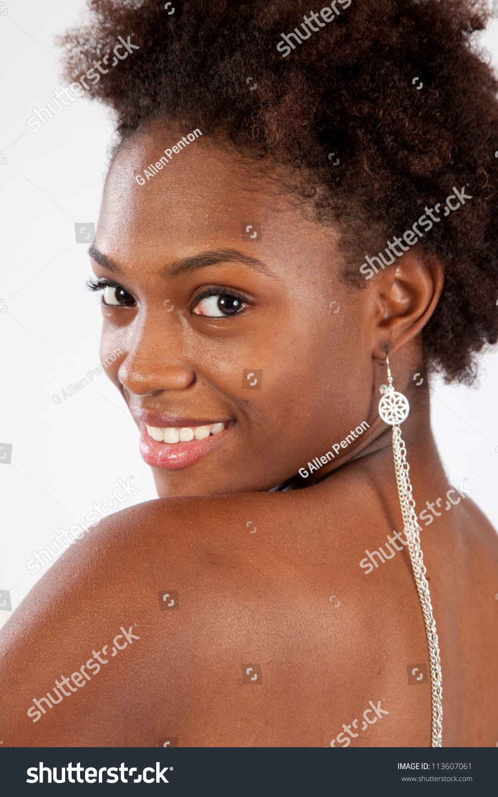 Pretty Black Woman Standing And Looking At The Camera With A Big ...