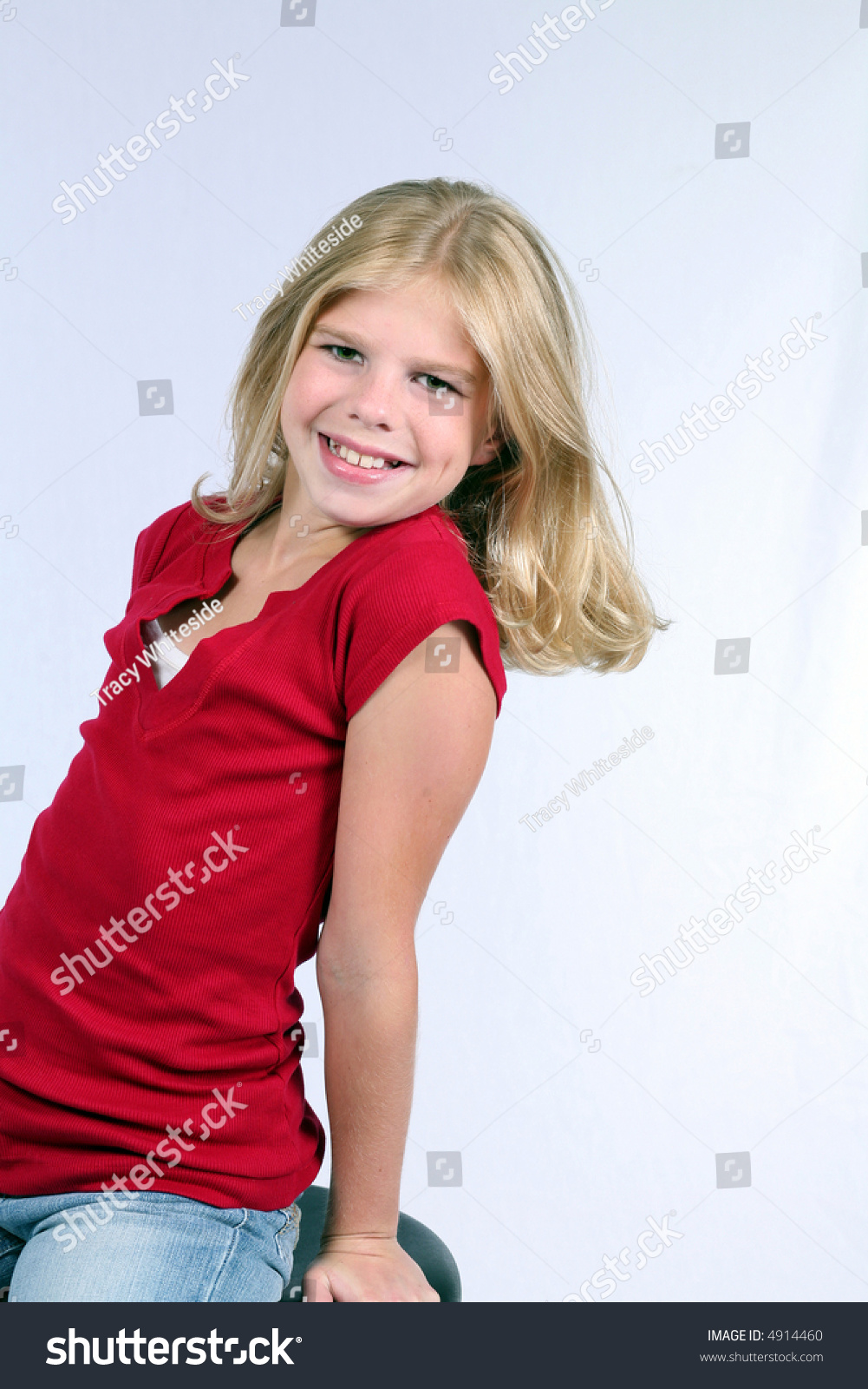 Pretty Blonde Preteen Girl Smiling Stock Photo 4914460 : Shutterstock