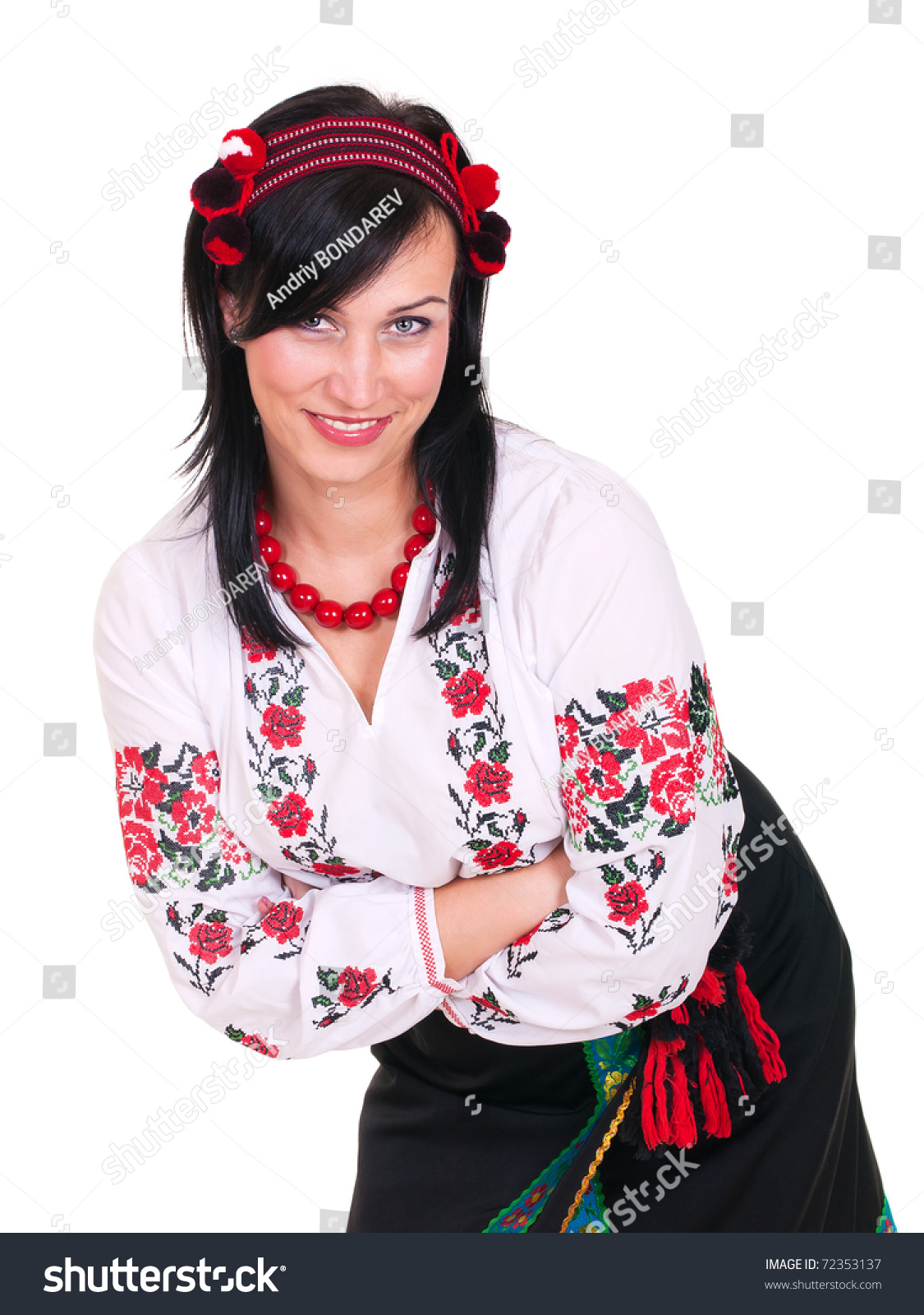 Pretty Brunette Woman Wearing Traditional Ukrainian Costume Stock Photo ...