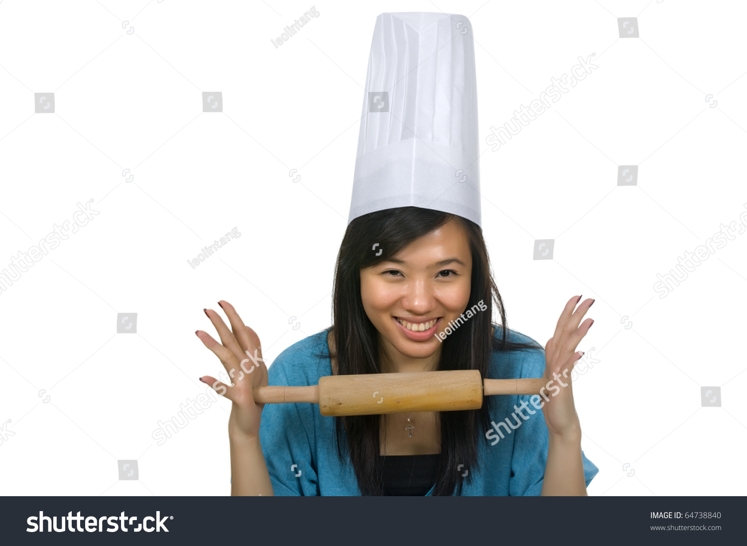 Pretty Chinese Woman Chef Wearing Chef Hat Isolated Over White ...