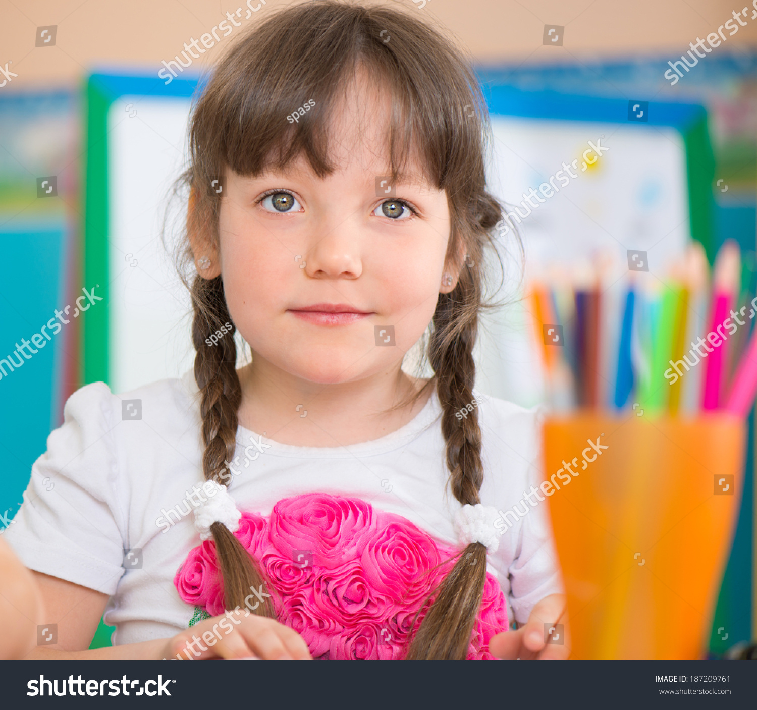 Pretty Cute Little Girl Portrait Daycare Stock Photo 187209761