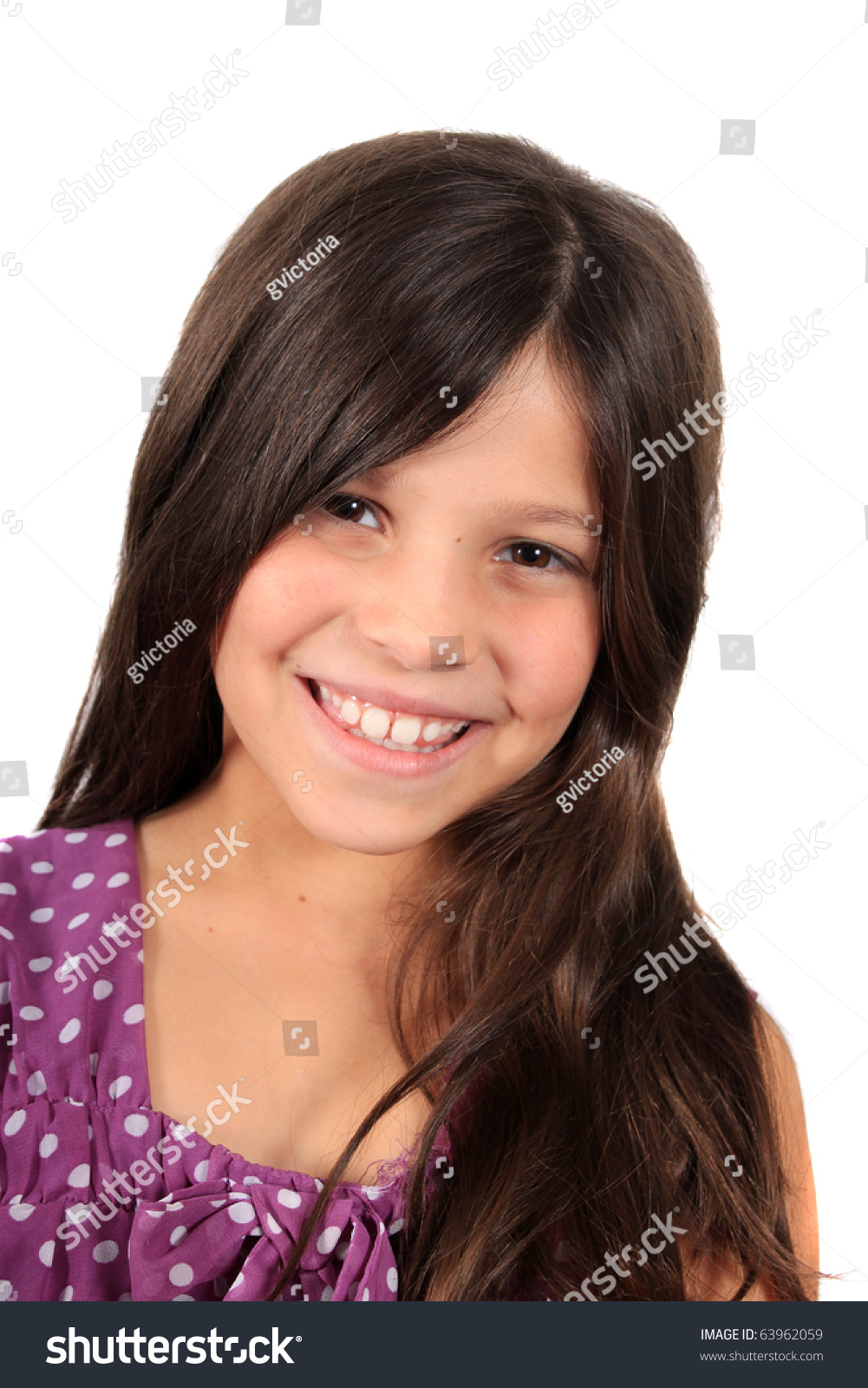 Pretty Eight Year Old Adolescent Multi Ethnic Girl With Long Dark Hair ...