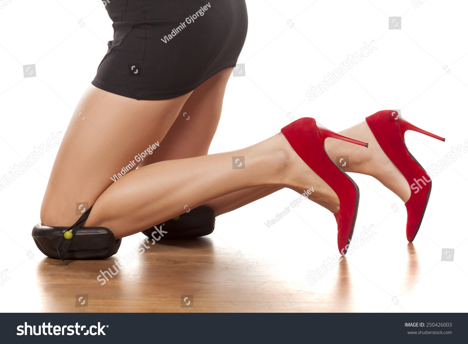Pretty Female Legs High Heels Kneeling Stock Photo 250426003 ...