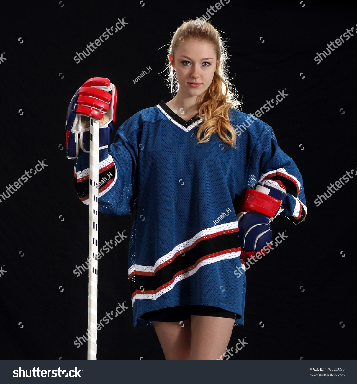 Pretty Girl Blue Hockey Jersey Stock Photo 170526095 - Shutterstock