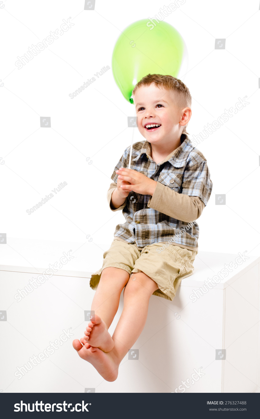 Pretty Laughing Boy Balloon Sitting Isolated Stock Photo 276327488 ...