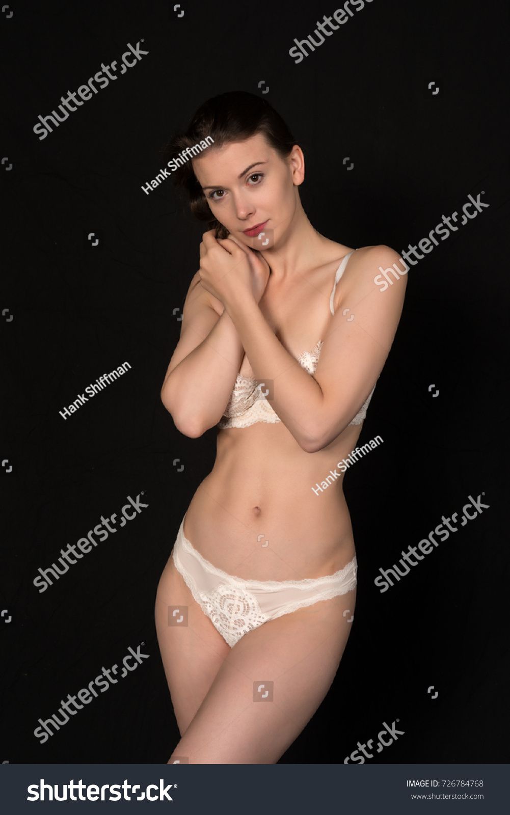 Pretty Petite Brunette White Lingerie On Stock Photo Edit Now 726784768