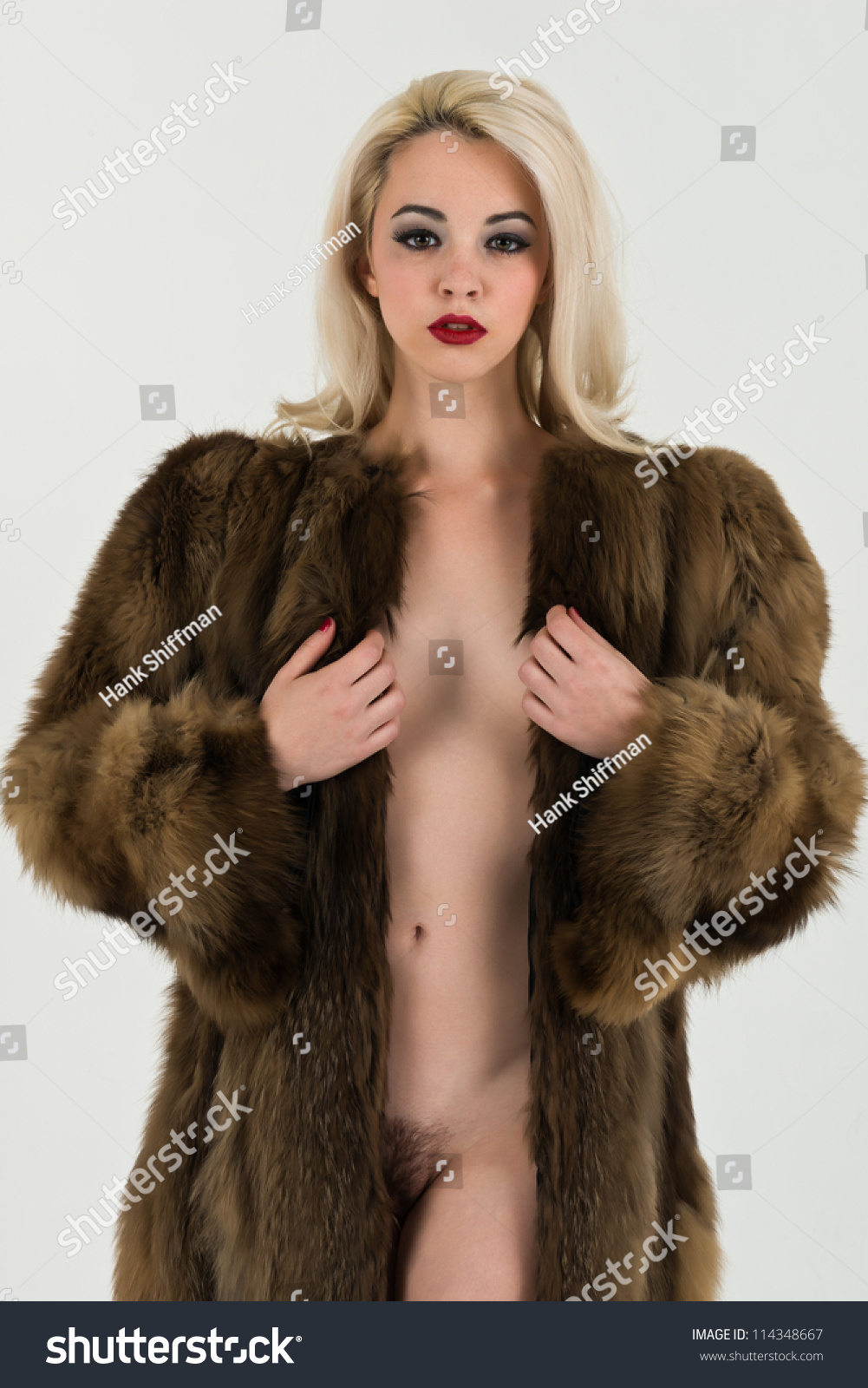 naked in fur coat Luba naked model