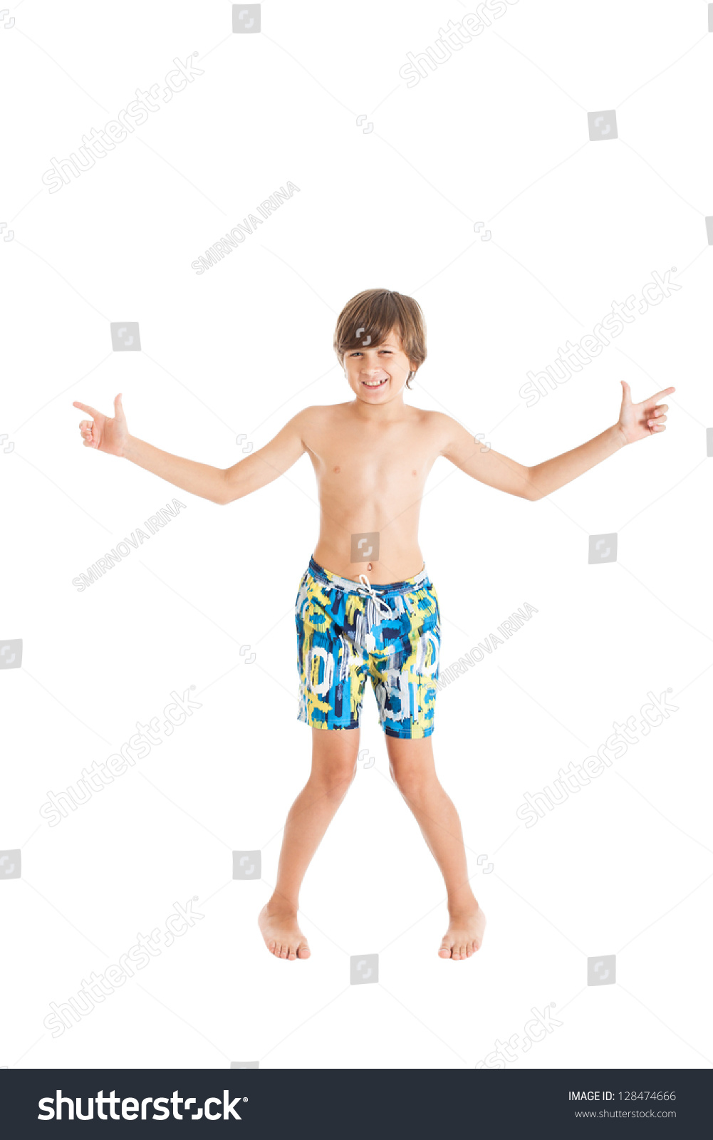 boy wearing swimming trunks