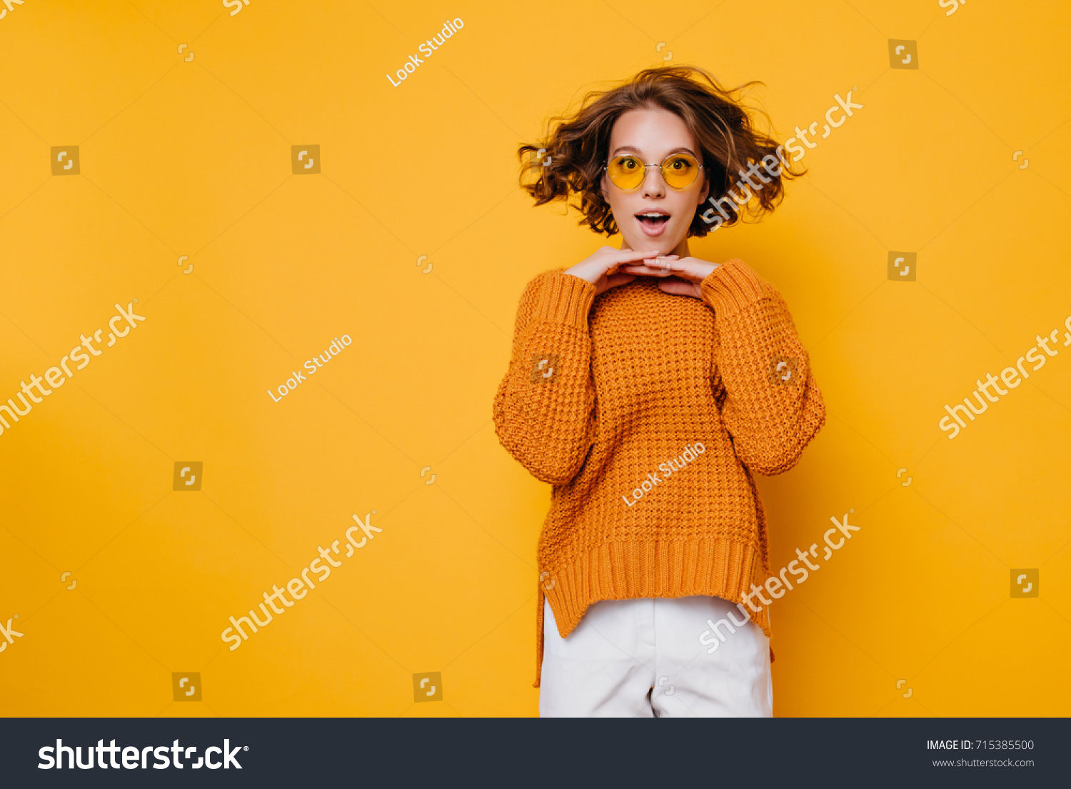 Pretty Surprised Lady White Pants Fooling Stock Photo 715385500 ...
