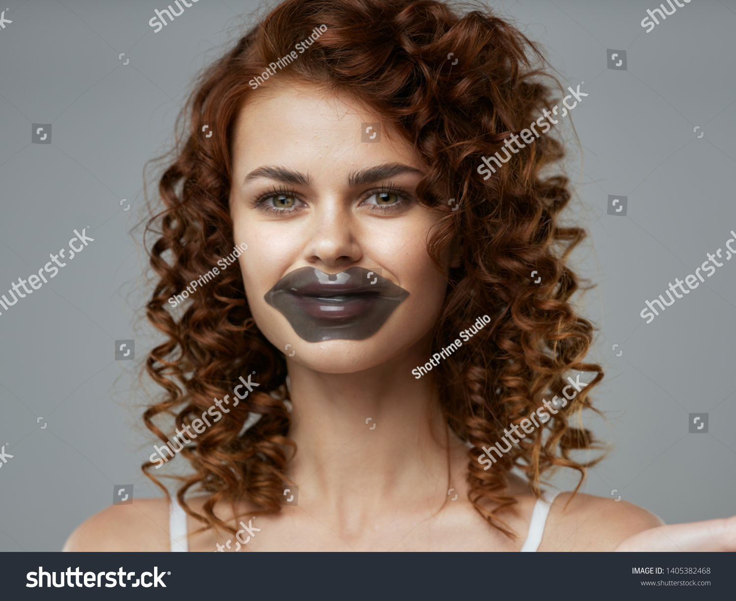 Pretty Woman Curly Hair Black Mask Stock Image Download Now