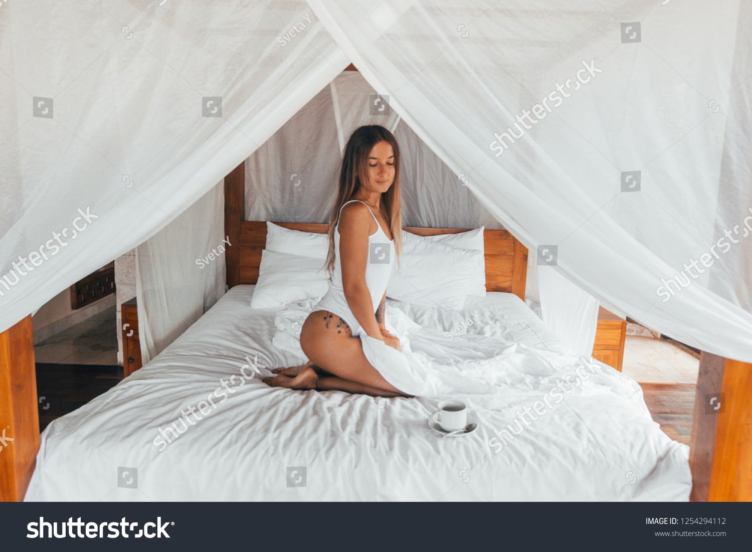Pretty Woman Enjoy Her Breakfast Coffee Stock Photo Edit Now