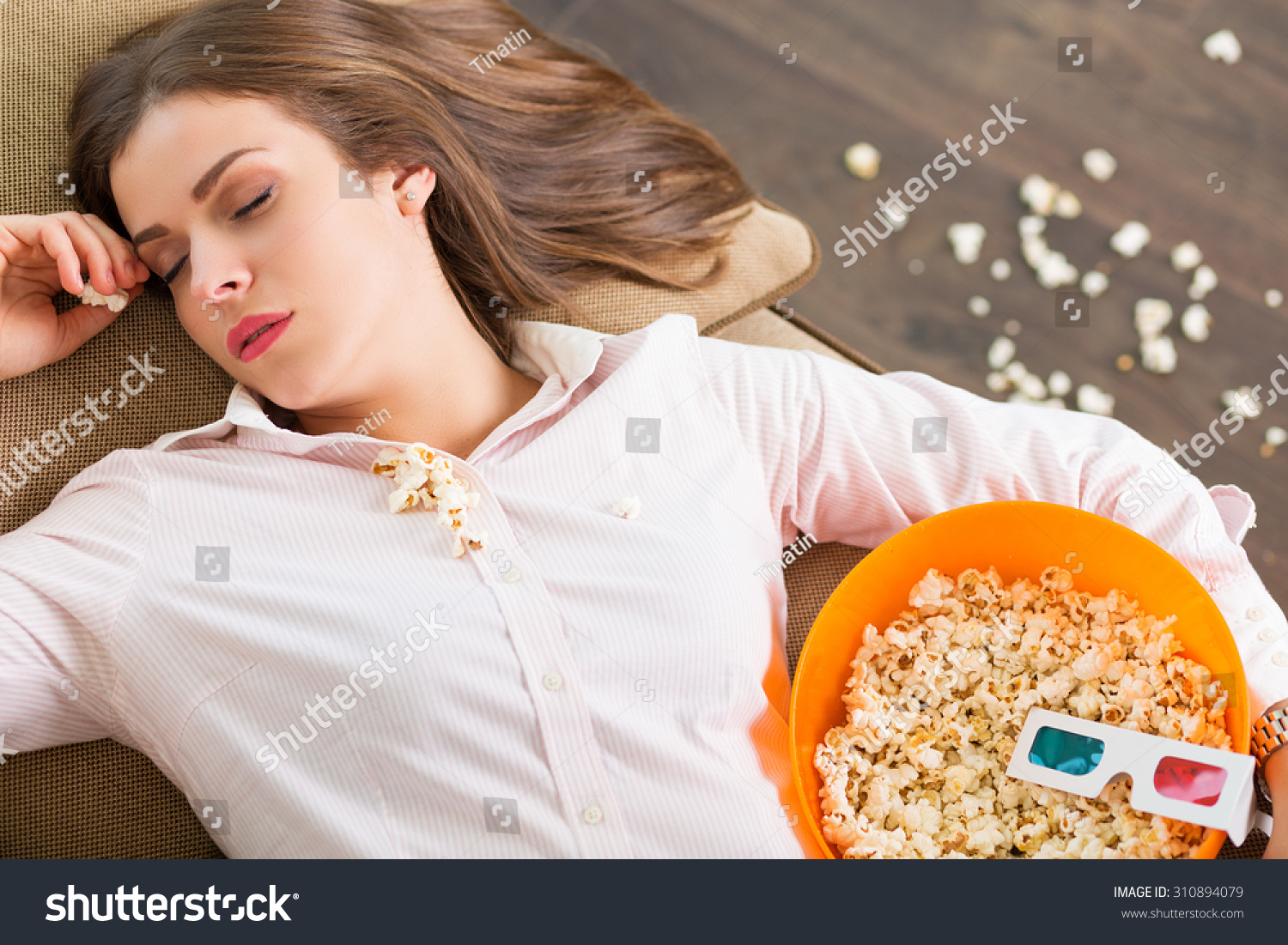 Pretty Woman Fell Asleep While Watching Stock Photo Edit Now