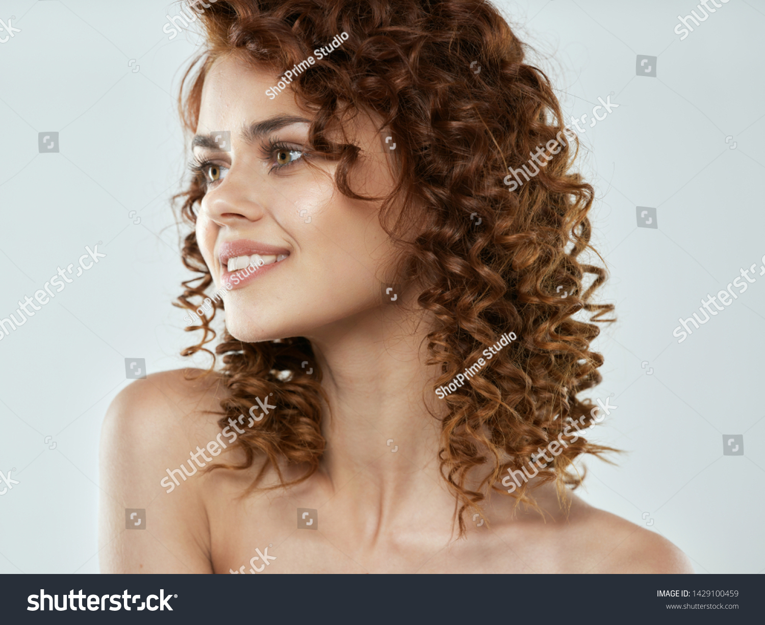 Pretty Woman Naked Shoulders Curly Hair Stock Photo Edit Now