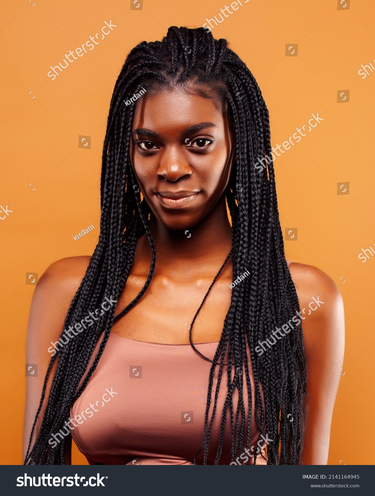 Pretty Young African American Woman With Braids Posing Cheerful