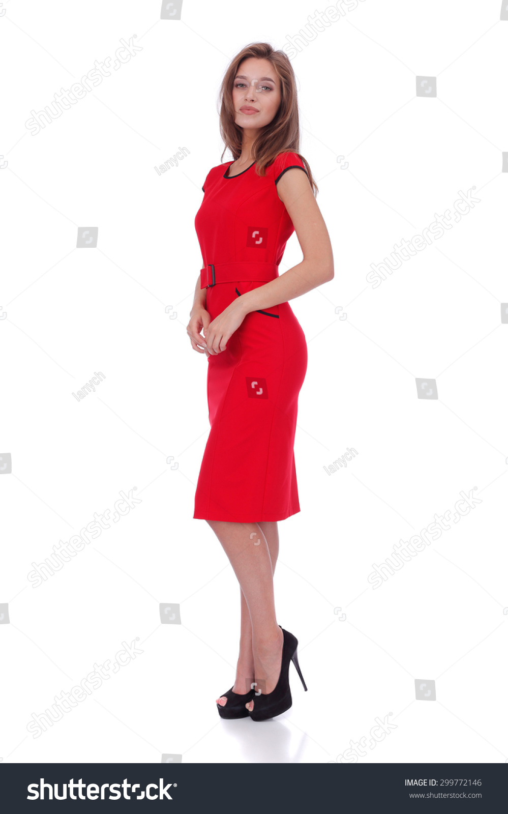 Pretty Young Girl Wearing Red Dress Stock Photo 299772146 : Shutterstock
