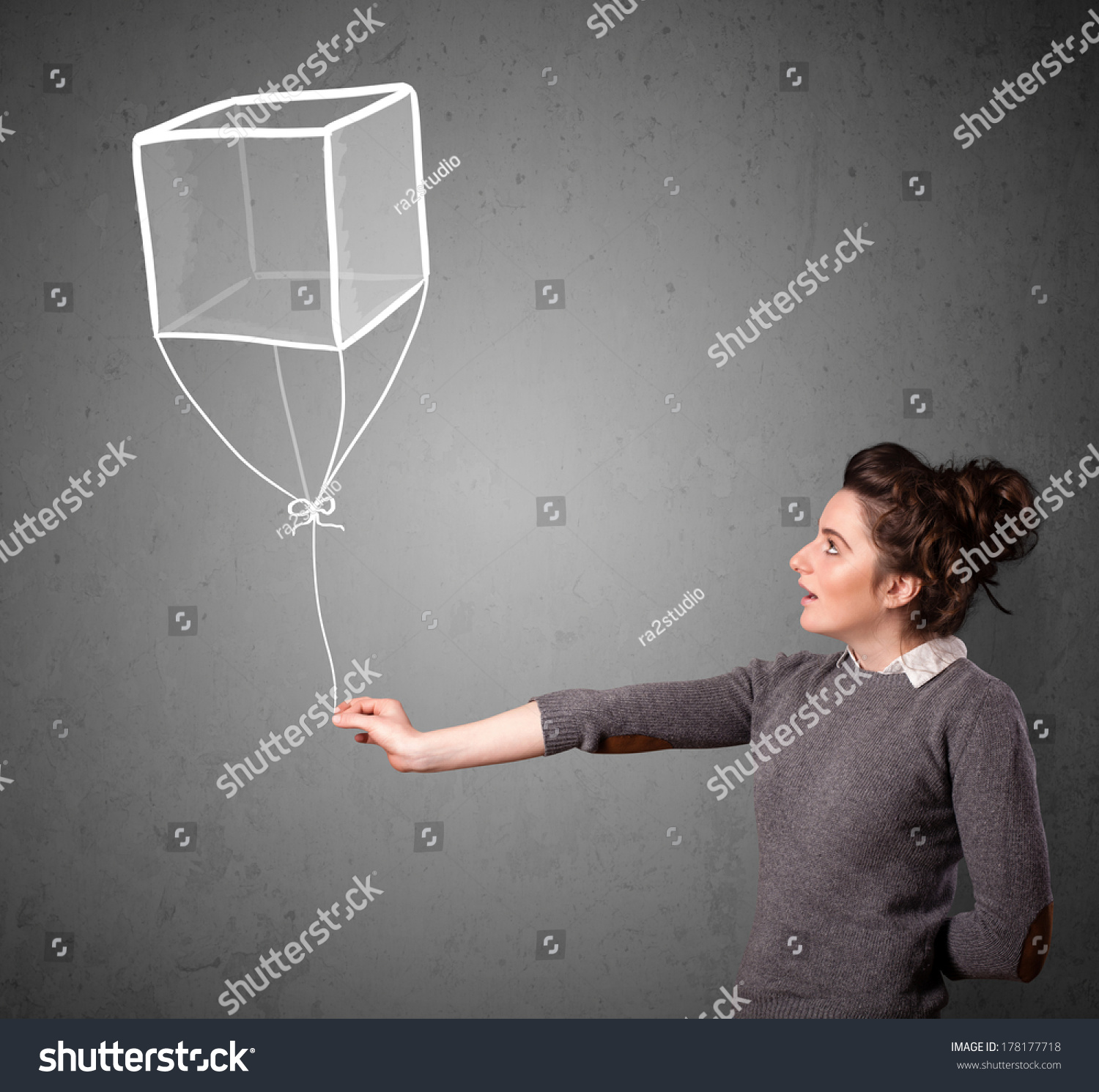  Gray Classic  Template Design Featuring Pretty Young Woman Holding a Drawn