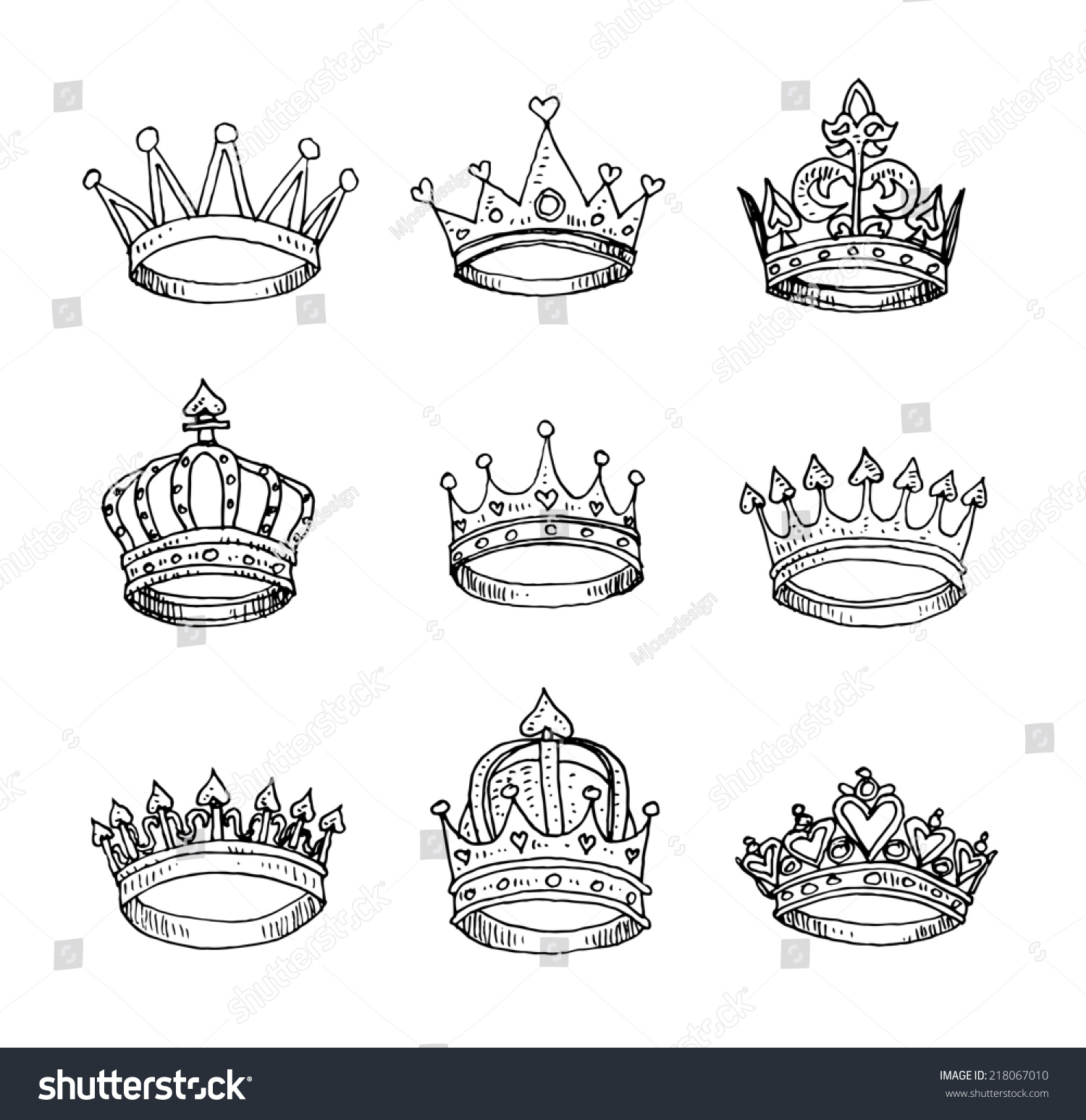 Princess Crown Set Hand Drawn Stock Illustration 218067010 - Shutterstock