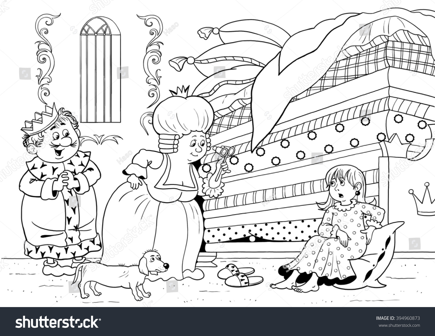 Princess on the pea Fairy tale Illustration for children A cute princess