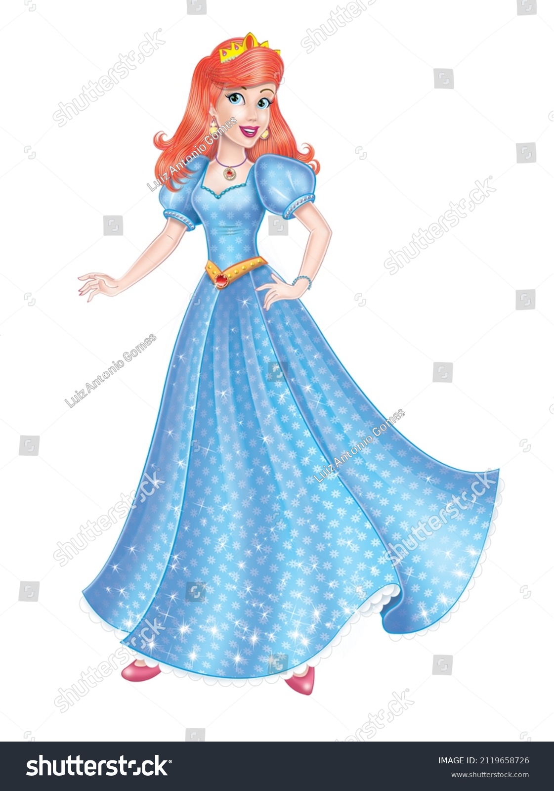 Princess Beautiful Blue Dress Red Hair Stock Illustration 2119658726 