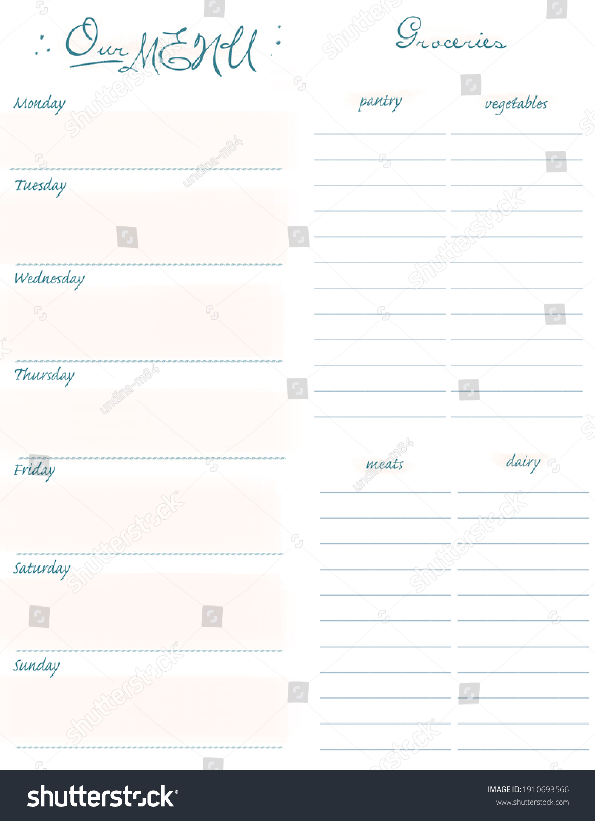 Printable Menu Planner Grocery List Printable Stock Illustration