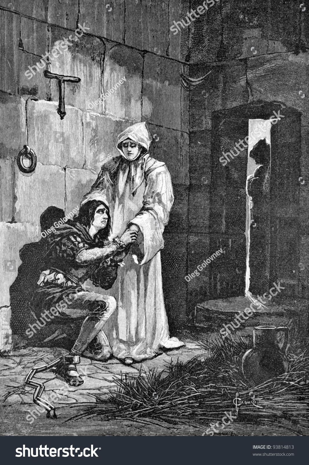 Prisoner In A Dungeon. Engraving By Olszewski From Picture By Painter ...