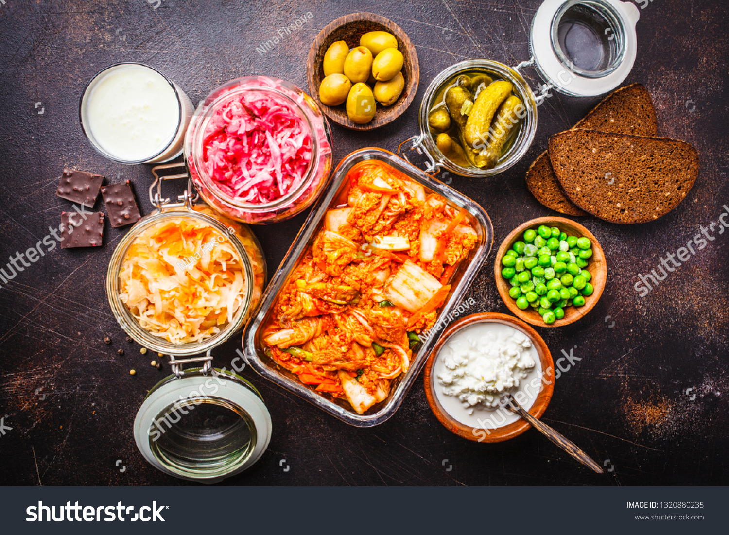 Probiotics Food Background Kimchi Beet Sauerkraut Stock Photo