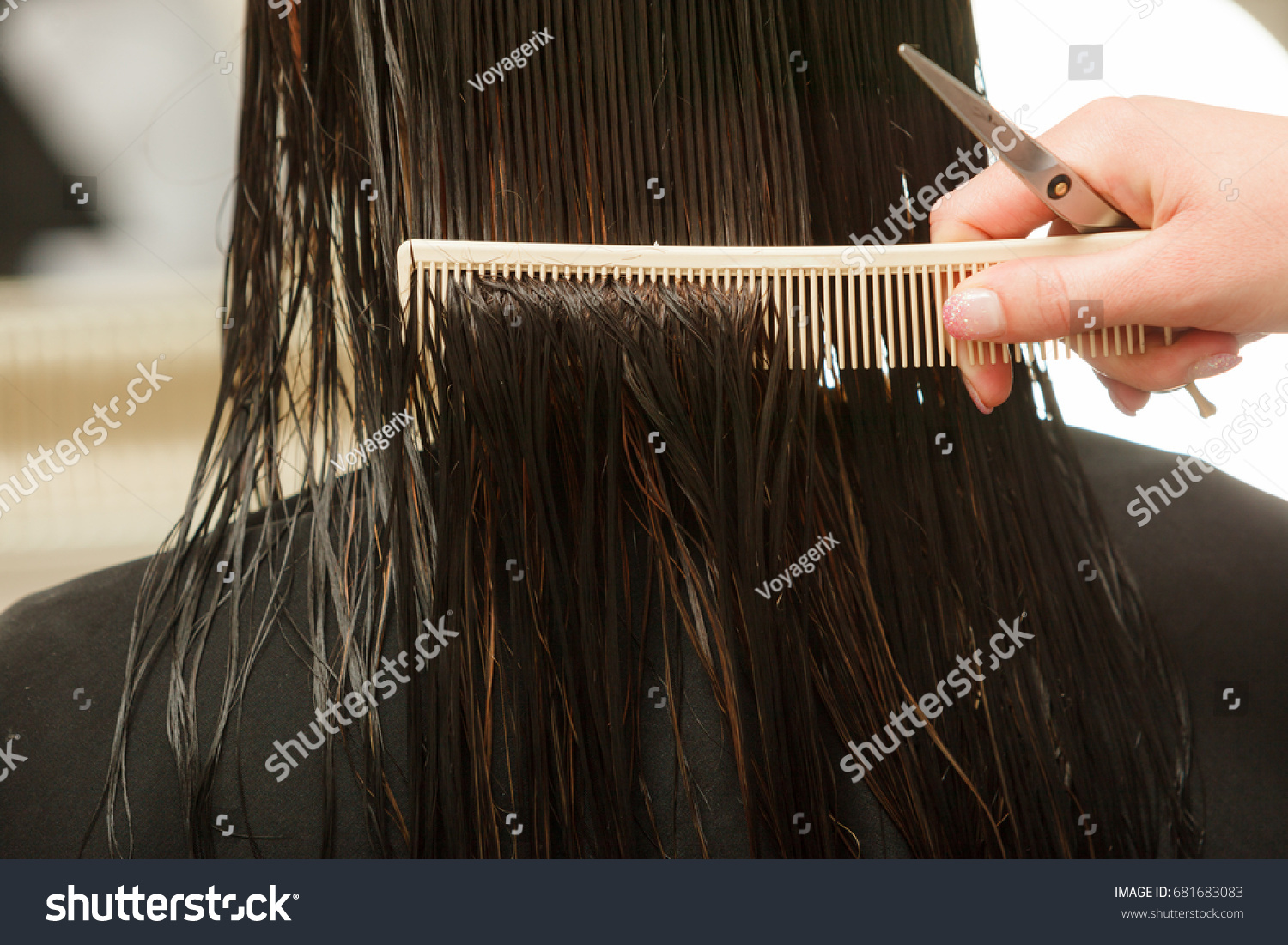 Professional Hair Styling Trimming Split Ends Stock Photo