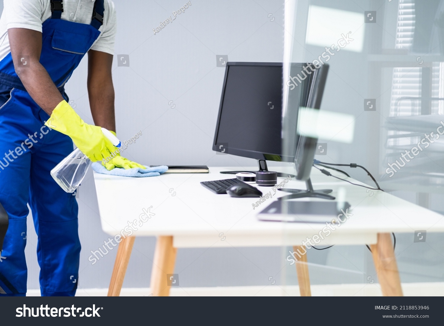 Professional Workplace Janitor Service Office Desk Stock Photo ...